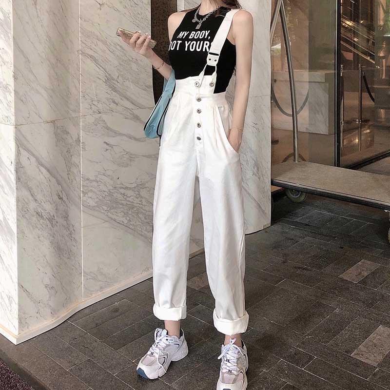 High Waist Denim Suspender Pants Loose Overalls Jumpsuits-WF00422-Veeddydropshipping