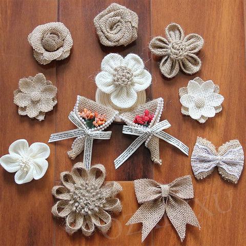 Handmade Jute Burlap Hessian Ribbon Bow-HA00607-Veeddydropshipping