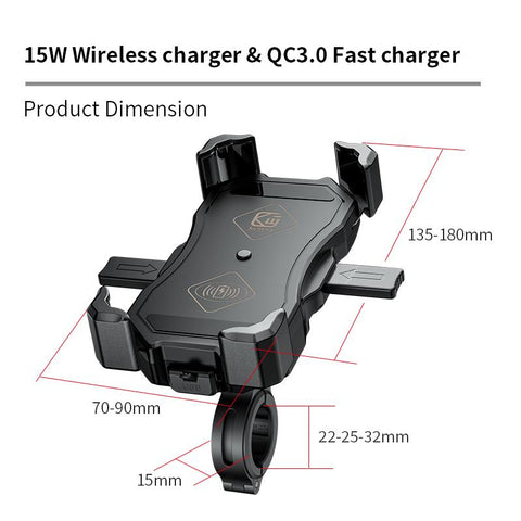 Motorcycle Phone Holder 15W Wireless Charger USB QC3.0 Fast Charging Bracket Bike Smartphone-PA00521-Veeddydropshipping