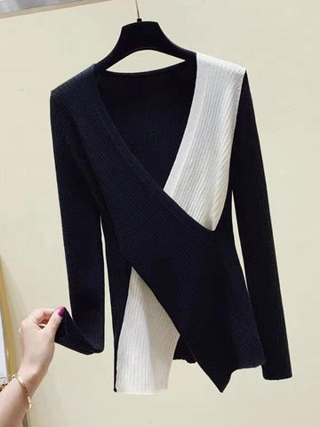 Women New Korean Fashion V Neck Long Sleeve Sweaters-Veeddydropshipping