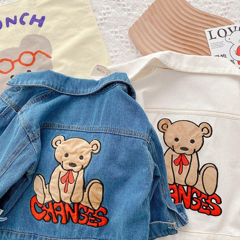 2022 Autumn New Children Bear Cardigan Denim Coat Baby Long Sleeve-TB01214-Veeddydropshipping
