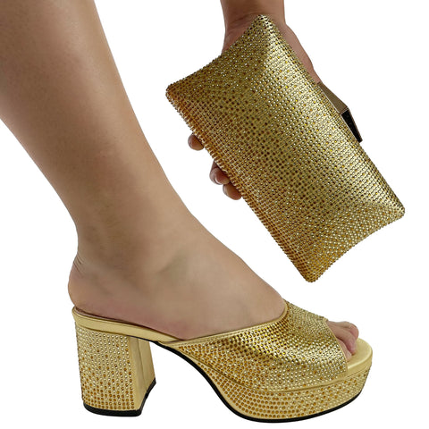 Matching Set Bling Bling Birthday Party Shoe with Bag Chunky Platform-BS00850-Veeddydropshipping