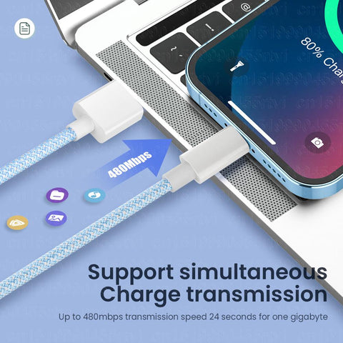 2.4A USB Fast Charging Cable For iPhone 14 13 12 11 Pro Max XS 6s 7 8 Nylon Braided Mobile Phone-PA01020-Veeddydropshipping