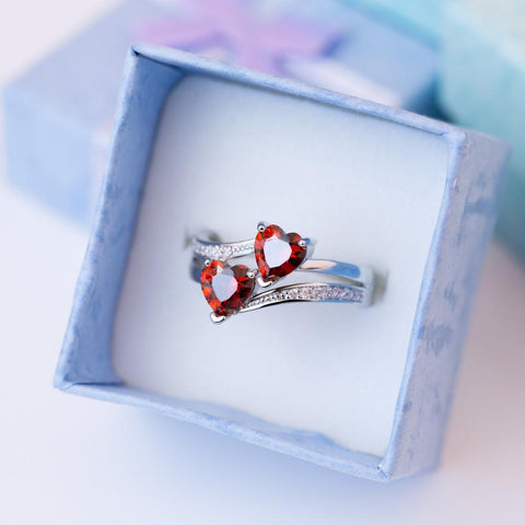 Stylish Female Rings Silver-plated Double Heart-Shaped -JW00031-Veeddydropshipping