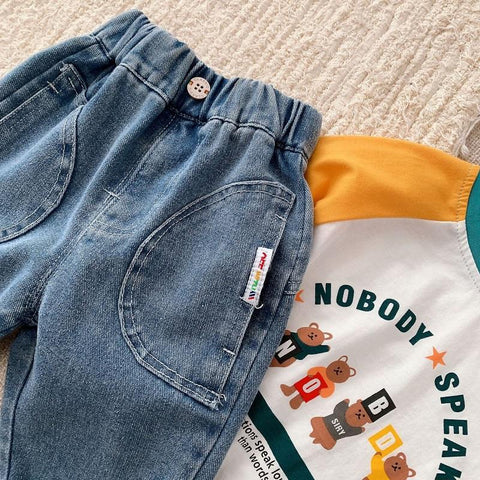 Kids Boy Jeans 0-6Years Children Cargo Denim Pant Solid Color Elastic-TB01265-Veeddydropshipping