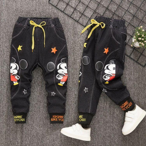 Autumn Winter Children&#39;s Thickened Jeans Baby Boys Girls Cartoon Mickey-TB01256-Veeddydropshipping