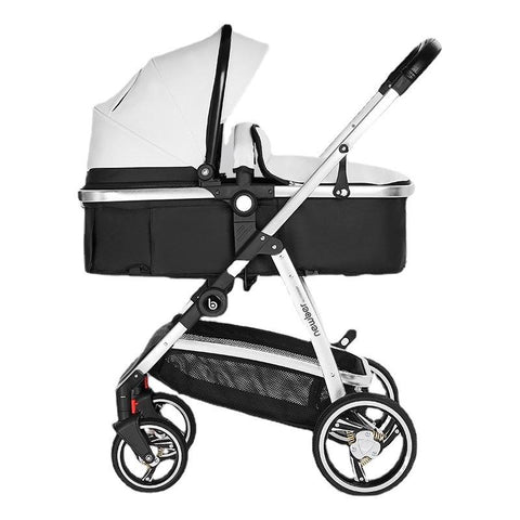 Baby Stroller 3 In 1,White PU leather stroller,Baby Carriage with Car Seat,High-TB00369-Veeddydropshipping