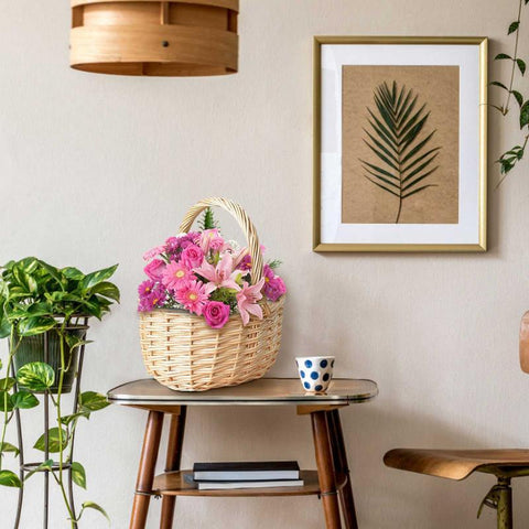 Small Handmade Rattan Flower Basket With Handle-HA00945-Veeddydropshipping