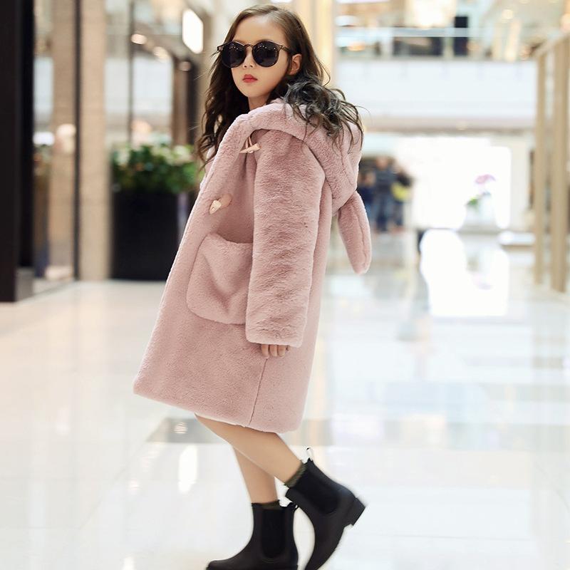 Kids Winter Coat Girls Faux Fur Thick Warm Hooded Jacket-Veeddydropshipping