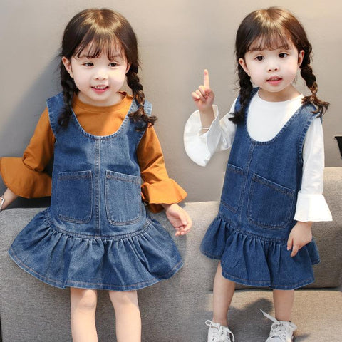 Baby Girls Denim Sling Dresses For Kids Casual Beach Vestidos With Pocket-TB00888-Veeddydropshipping