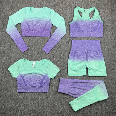 Women Yoga Set Long Sleeve Crop Top High Waist Running Leggings -OS00809-Veeddydropshipping