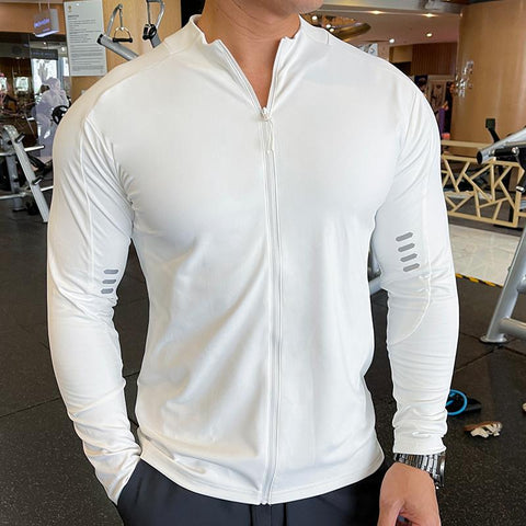 Men Autumn Fitness Coats Stand Collar Zipper Quick Dry Long Sleeve Sportwear Gym -OS00713-Veeddydropshipping