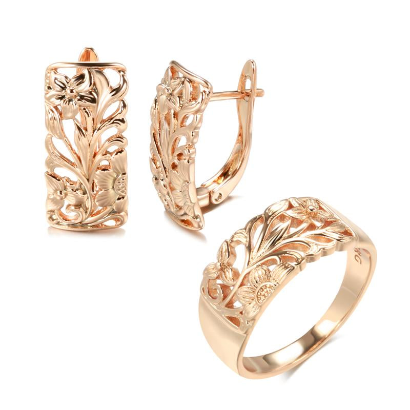 Rose Gold Women  Flower Elegant Ethnic Wedding Jewelry Sets -JW00387-Veeddydropshipping