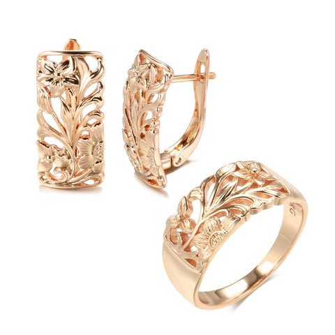 Rose Gold Women  Flower Elegant Ethnic Wedding Jewelry Sets -JW00387-Veeddydropshipping