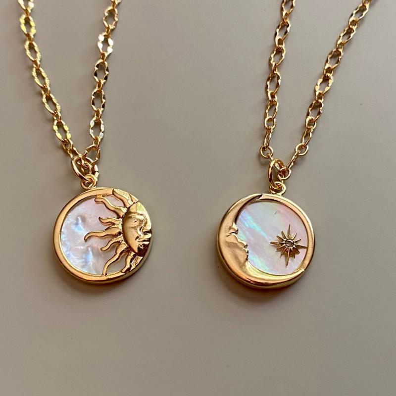 Sun and Moon Pendants Necklace White  Stainless Steel Chain -JW01254-Veeddydropshipping