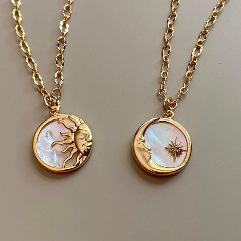 Sun and Moon Pendants Necklace White  Stainless Steel Chain -JW01254-Veeddydropshipping