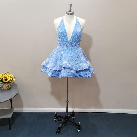 Sexy Short Prom Dresses Backless Tiered Skirt-WF01546-Veeddydropshipping
