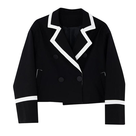 Black-And-White Stitching Contrast Small Suit Jacket Fashion-MF01283-Veeddydropshipping