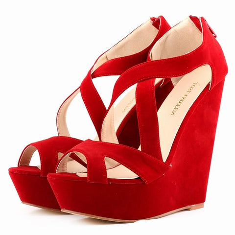 Women Casual Office Flock Leather Wedges High Heels Platform-BS00831-Veeddydropshipping