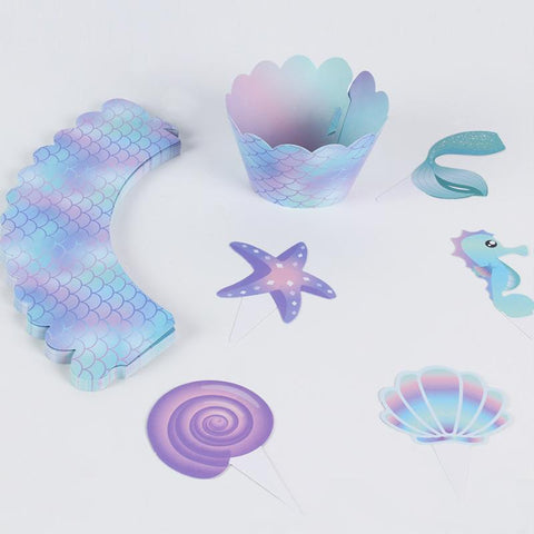 Little Mermaid Party Cake Toppers Wrappers Set-HA00700-Veeddydropshipping