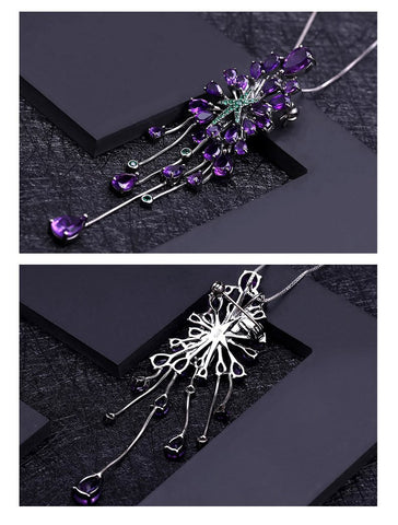 Natural Amethyst Gemstone Pendants 925 Sterling Sliver Necklace -JW00094-Veeddydropshipping