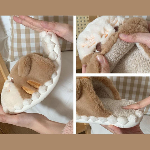 Cat Fluffy Fur Slipper Female Plush Home Cotton Shoes-BS01217-Veeddydropshipping