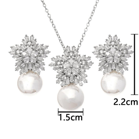 Classic Fashion  Zircon Pearl Earrings Necklaces Jewelry Sets   -JW00365-Veeddydropshipping