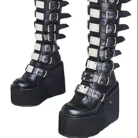 Tube Leather Knight Boot Punk Gothic Classic Black-BS00970-Veeddydropshipping