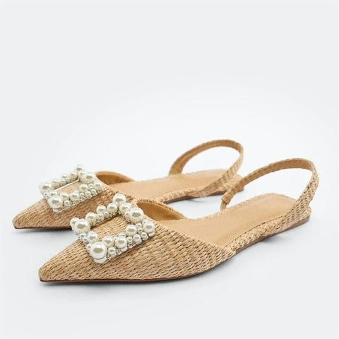 Woven Strap Autumn Front Pearl Slippers Woman Squared-BS00855-Veeddydropshipping
