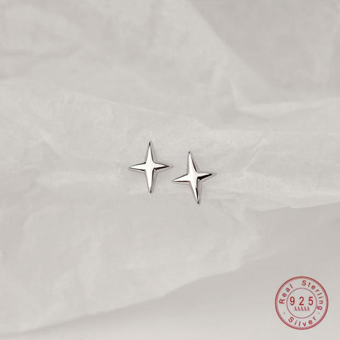S925 Sterling Silver Simple Stars Stud Earrings  -JW00273-Veeddydropshipping