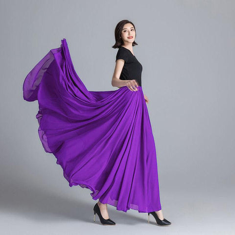 Pleated Women High Waist Chiffon Large Swing Skirt-WF00436-Veeddydropshipping