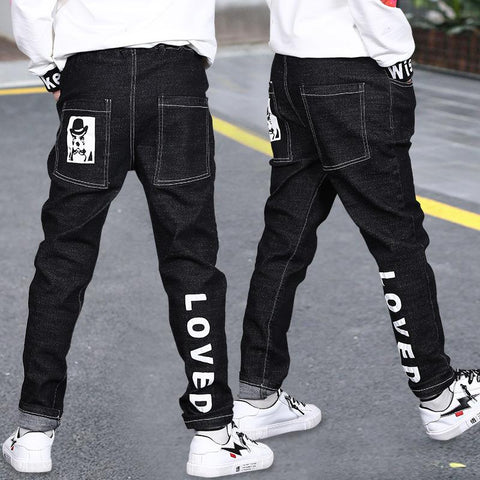 Casual Big Boys Jeans Pants Autumn Washing Black Denim Trousers Kids-TB01294-Veeddydropshipping