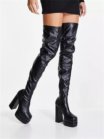 Chunky Heels Plateau Shoes Waterproof Plus Size Over-BS01009-Veeddydropshipping