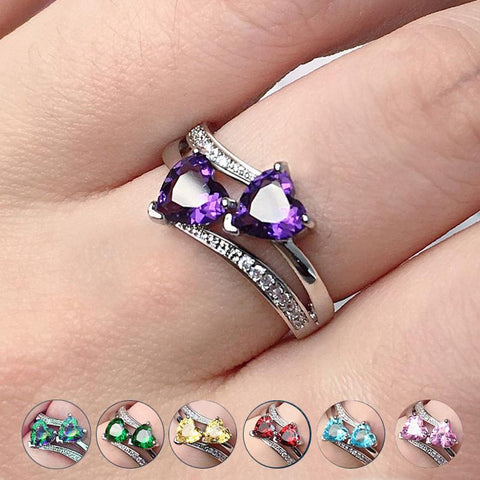 Stylish Female Rings Silver-plated Double Heart-Shaped -JW00031-Veeddydropshipping