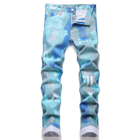 Digital Print Cotton Trousers Light Blue Medium-MF00639-Veeddydropshipping