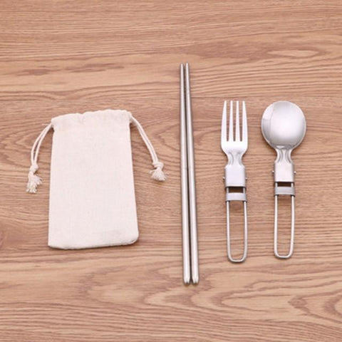 Foldable Camping Spoon Fork Chopstick Flatware Picnic Cutlery Set-OS01295-Veeddydropshipping