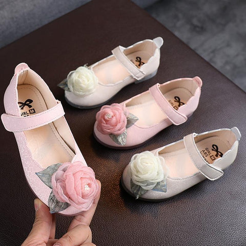 Baywell Children&#39;s Girl Shoes Lace Big Flower Design Kids Princess Shoes Baby Girls Shoes For Party and Wedding PU Single Shoe