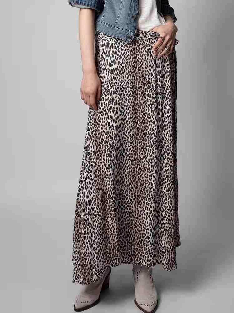 Leopard Print Skirt Women Belt Maxi Skirt-WF00483-Veeddydropshipping