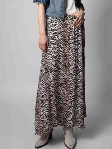 Leopard Print Skirt Women Belt Maxi Skirt-WF00483-Veeddydropshipping
