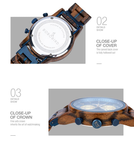 Watch Men Quartz Watches Engraved Wooden Chronograph Wristwatch-JW00766-Veeddydropshipping