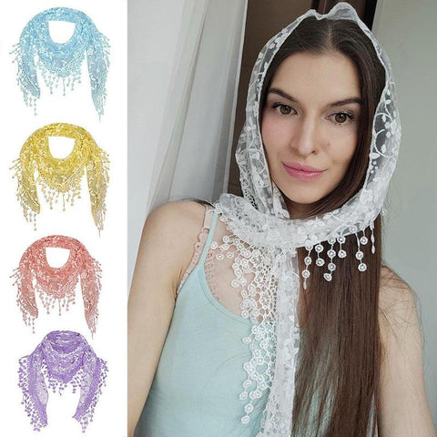 Flower Print Hollow Out Tassel Shawl-WF01204-Veeddydropshipping
