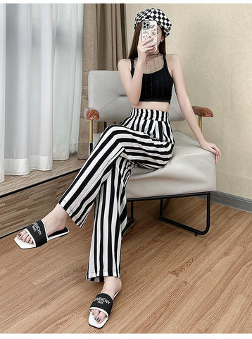 Women Elegant Striped High Waist Wide Leg cargo Pants-WF00420-Veeddydropshipping
