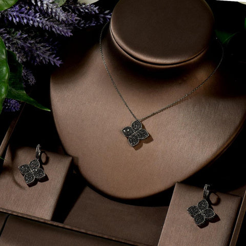Luxury Sweet Lucky Clover Necklace and Earring Jewelry Set -JW01350-Veeddydropshipping