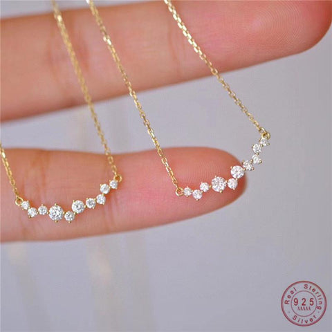 925 Sterling Silver Simple Zircon Smile Pendant Clavicle Chain Necklace -JW00067-Veeddydropshipping