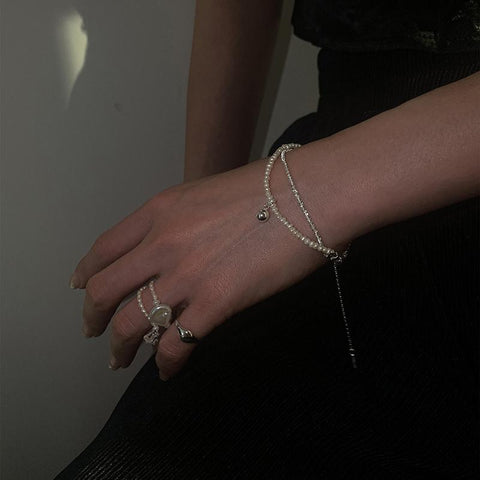 925 Sterling Silver Round Bead Double Layer Bracelet  -JW00155-Veeddydropshipping