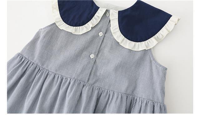Summer Girls Sweet Dresses Kids Lace Collar Striped Dress-Veeddydropshipping