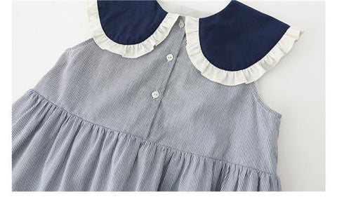 Summer Girls Sweet Dresses Kids Lace Collar Striped Dress-Veeddydropshipping