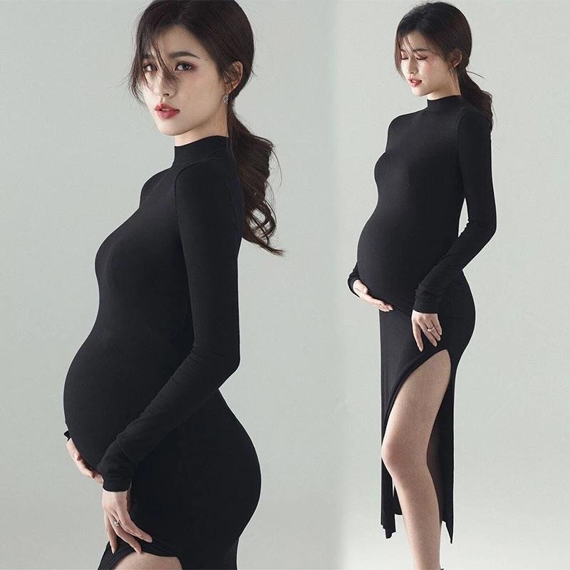 New Black Sexy Maternity Dresses Photography Props Split Side Long-TB00582-Veeddydropshipping