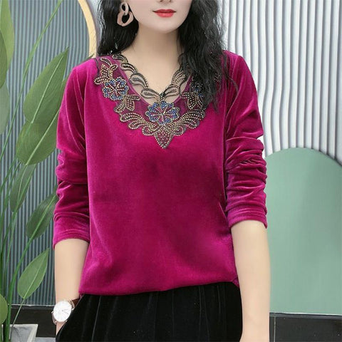Bronzing Lace Patchwork Sexy Bottoming T-shirt Ladies-WF00276-Veeddydropshipping