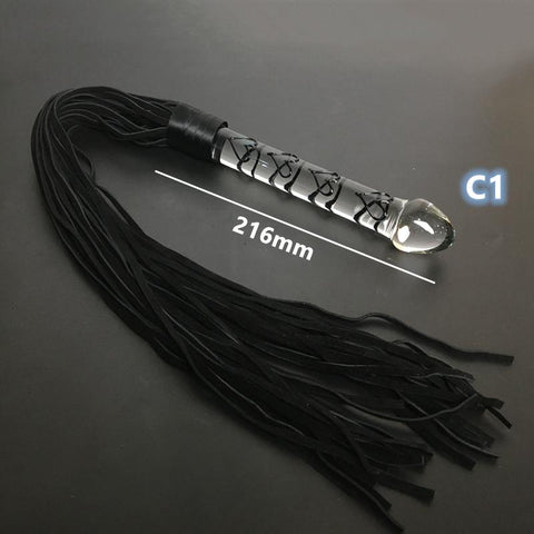 Crystal Dildo Real Leather Flogger Glass Penis Whip Sex Whip G-spot Anal -BH01317-Veeddydropshipping